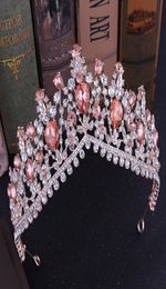 KMVEXO Tiaras nupciales de cristal rosa dorado barroco, coronas, diadema de diamantes de imitación para novia real, diademas, accesorios para el cabello de boda Y25788384