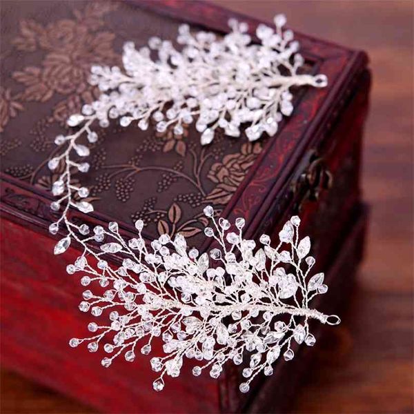 KMVEXO diadèmes perlés couronne de mariée bandeau femmes casque Floral mariage cheveux accessoires cristal mariée bijoux 210707