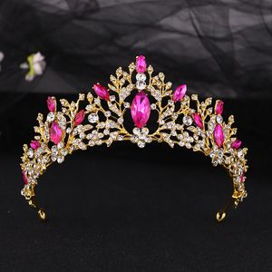 KMVEXO Bruids Hoofddeksel Rose Kleur Rhinestone Crystal Diadeem Koningin Crown Princess Tiaras Bruiloft Haar Sieraden