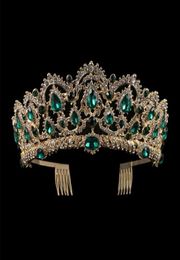 KMVEXO European Drop Green Red Crystal Tiaras Vintage Gold Rhinestones Pageant Crowns met Comb Baroque Wedding Hair Accessories 29900163