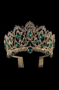 KMVEXO European Drop Green Red Crystal Tiaras Vintage Gold Rhinestones Pageant Crowns met Comb Baroque Wedding Hair Accessoires 24095442