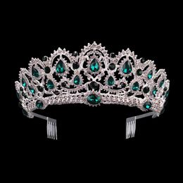 Kmvexo groen rood blauw kristal tiaras vintage strass pageant kronen met kam barok bruiloft haar sieraden accessoires