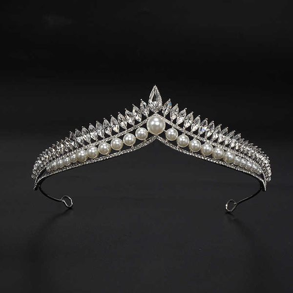 KMVEXO Perle de luxe Crystal Crystal Tiaras Crown Princess Queen Reine Pageant Pal Veil Veil Veil Veil Tiara Party Mariage Cheveux Accessoires 210616