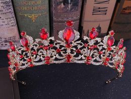 Kmvexo Red Black Crystal Boda Corona Bridal Crown para Bride Gold Crowns Joyería para la cabeza Accesorios para el cabello 2106163101051