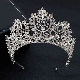 Kmvexo vintage luxe grote Europese bruid bruiloft tiara's prachtige kristal grote ronde koningin kroon bruiloft haaraccessoires 211214
