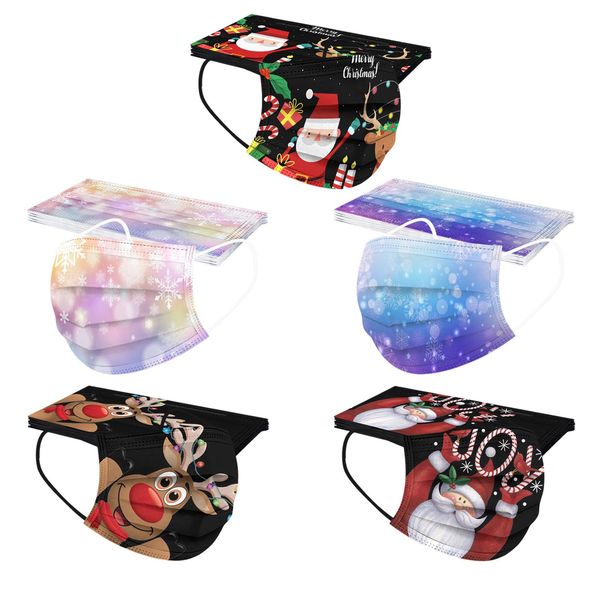 Masques jetables pour adultes dessin animé noël coloré père noël cerf impression masque facial mode anti-poussière non-tissé masque de protection