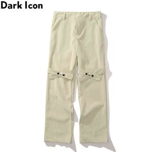 Pantalons plains de la bande de genoux hommes de la rue pantalons hommes Black Kaki Pantalons Man 210603