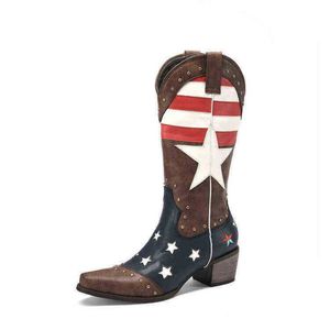 Bottes au genou femmes bottes de chevalier mode cinq étoiles couleur correspondant Vintage Western Cowboy botte dames chaussures 220824