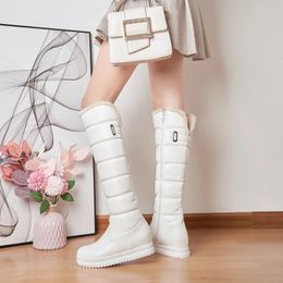 Knie mode winter vrouwen hoog waterdichte warme pluche comfortabele sneeuwlaarzen platform ritsvrouw lange schoenen zwart roze wit 231221 833