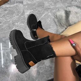 Botas para mujeres de nieve altas de las rodillas 2024 New Veet Diseñador de moda de algodón grueso tibio Non-Slip Gladiator Plush Flat Shoes Black T230824 05A26