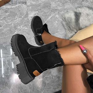 Botas para mujeres de nieve altas de las rodillas 2024 New Veet Diseñador de moda de algodón grueso tibio Non-Slip Gladiator Plush Flat Shoes Black T230824 05A26