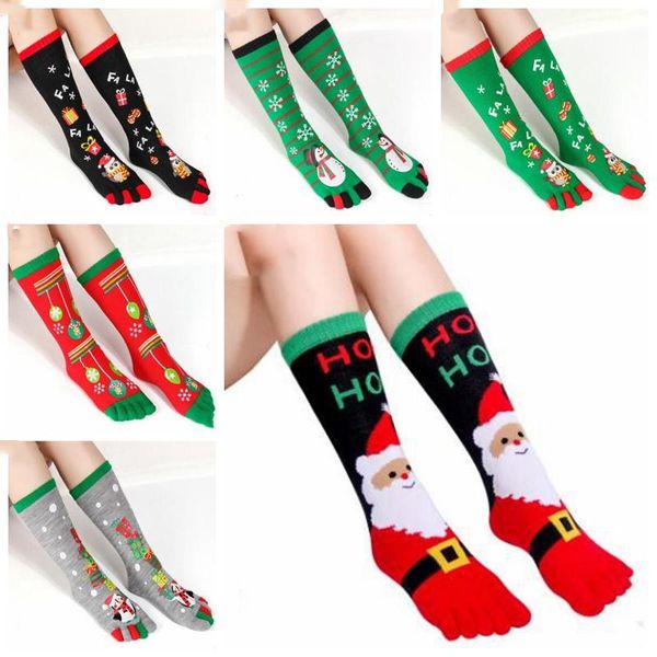 Calcetines hasta la rodilla Calcetines de Navidad Medias de punta de Navidad Cinco dedos Calcetería larga de dibujos animados divertidos Tobillera impresa en 3D Calcetines de muñeco de nieve CZYQ6477