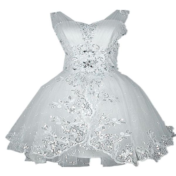 Genou Longueur Femmes Nouvelle Robe De Mariée Courte Scintillant Tulle Cristal Robe De Bal De Mariée Paillettes Dentelle Sur Mesure Appliques Partie Fashion280C