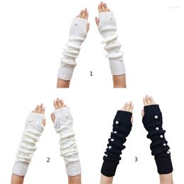 Genouillères 1 paire automne hiver femmes tricot gants bras poignet manches main plus chaude filles longues demi mitaines sans doigts extensible perle