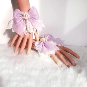 Kniebeschermers 1 paar Lolita Strik Polsboeien Schattig Vingerloze handschoenen Imitatieparel Kant Handmouw Cosplay Feestkleding Accessoires