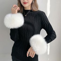 Genouillères 1 paire en peluche fausse fourrure manchettes hiver chauffe-bras bracelet femmes épais poignet bras gants femme élastique faux