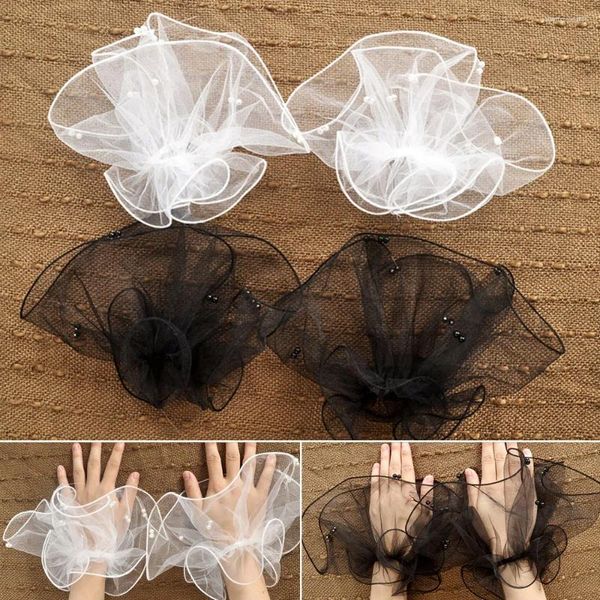 Rodilleras 1 par elegante manga de malla puño Po Prop regalo nupcial guantes cortos con volantes mangas de mano falsas boda encaje fiesta tul puños