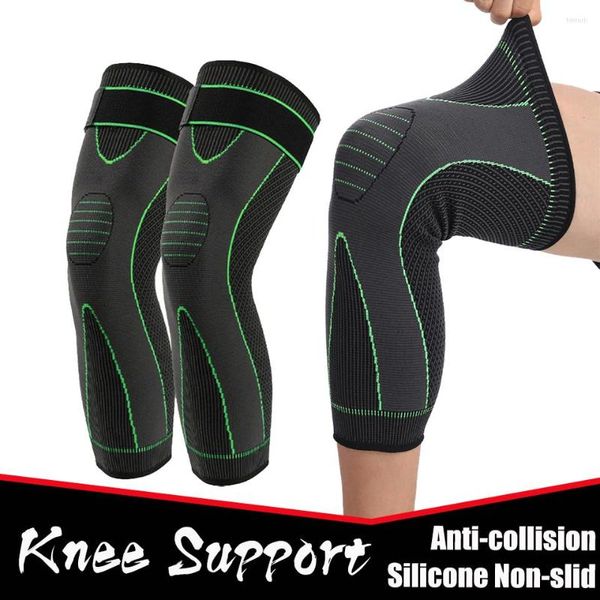 Genouillères 1 paire de genouillères de sport haute élastique en silicone bandage de pression antidérapant stabilise la rotule en cours d'exécution football soutien de coussin étendu