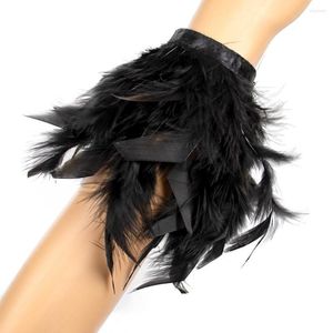 Knie -pads 1 stks zwarte kalkoen Feather Cuffs Lange mouwpluim Trim Boa vrouwen zomer feest kleding accessoires dames polsbandarmband