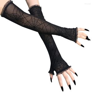Genouillères 2022 noir dentelle gants femmes demi doigt Web motif Halloween décoration danse fête accessoires habiller