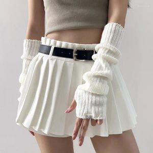 Knie -pads 2024 Leer Y2K Zoet gebreide arm Warmers lange mouw vingerloze handschoenen Harajuku Girls Punk Gothic Accessories Mittens