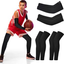 Knie pads 4 paren kinderpootmouwen compressie en jeugdwraps voor fietsen basketbalsporten (zwart)