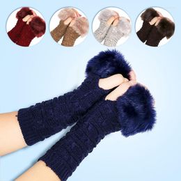 Knie pads herfst winter warme breiing vingerloze handschoenen handschoenen elastische vaste kleur gebreide arm deksel Koreaanse stijlvolle harige mond mouwen
