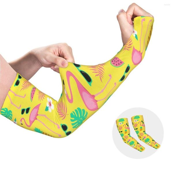 Genouillères Personnalisées Flamants Roses Feuilles Refroidissement Bras Manches Hommes Femmes Sports Athlétiques Tropical Ananas Motif Tatouage Couvrir Pour La Randonnée