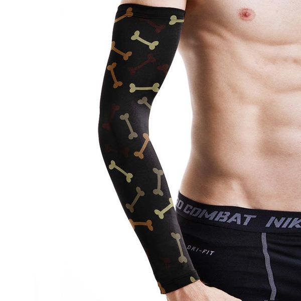 Rodilleras Codo Hueso divertido Tatuaje Mangas de brazo de enfriamiento Hombres UV Protección solar Hielo Ciclismo Correr Transpirable Deporte Compresión Mano