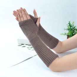 Rodilleras Codo Guantes de punto de invierno para Mujeres Hombres Brazo largo sin dedos Calentador de manos Algodón Sólido Tira Manopla Manga