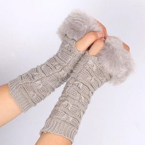 Genouillères à la mode tricoté bras manches couleur unie fourrure élastique hiver chaud mitaines gants vêtements accessoires décoratifs
