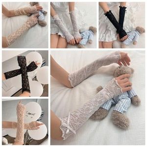 Kniebeschermers Vingerloze kanten handschoenen Lolita Ruche Strik Armmouwen Mesh Wanten Meisjes