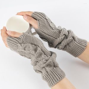 Genouillères tricotées dames hiver manchettes mode sans doigts longs gants solides mitaines chaudes coude manches couverture