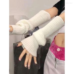 Rodilleras de manga tejida para hombre y mujer, guantes largos de lana de felpa para otoño e invierno, cubierta de brazo gruesa y cálida con medio dedo expuesto