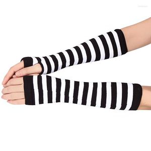 Rodilleras Lady Stretchy Soft Knitted Wrist Arm Warmer Guantes sin dedos de manga larga a rayas UND Venta