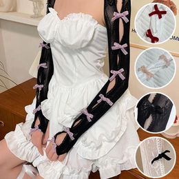 Genouillères Style Lolita, manches de bras décoratives pour filles, une pièce, manches en dentelle avec nœud, châle en maille douce, gant sans doigts, longue couverture à la mode