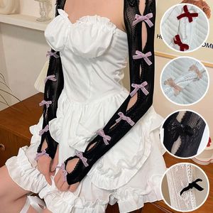 Genouillères Style Lolita, manches de bras décoratives pour filles, une pièce, manches en dentelle avec nœud, châle en maille douce, gant sans doigts, longue couverture à la mode