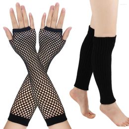 Genouillères en résille néon, gants longs sans doigts, chaussettes chauffe-pieds, ensembles de couverture de chaussettes pour jambes, fête d'halloween, couleur unie