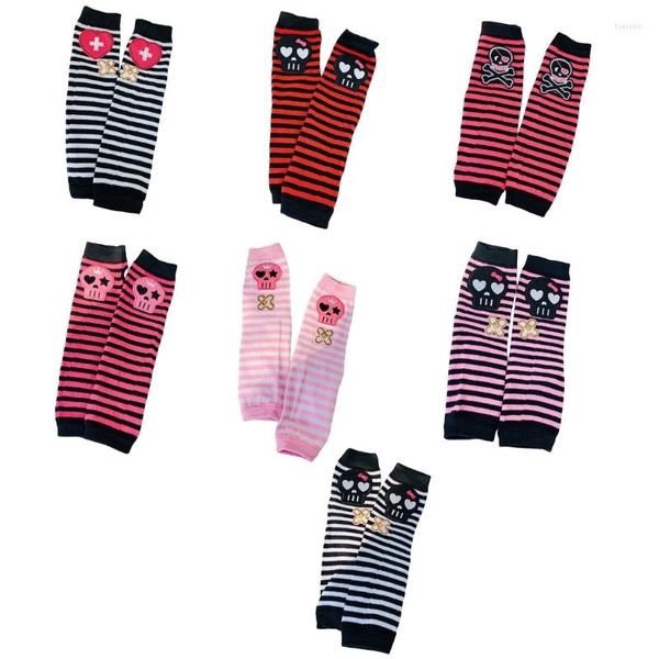 Genouillères Q1FA Manches de bras avec trous pour les pouces Y2k Harajuku Skull Warmer Striped Punk Cover