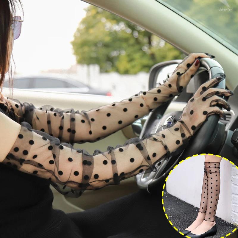 Knee Pads Sexy Lace Arm Sleeves Sun Protection Ice Summer Women Driving Gloves Outdoor Breathable Elastic Fingerless Long Sleeve