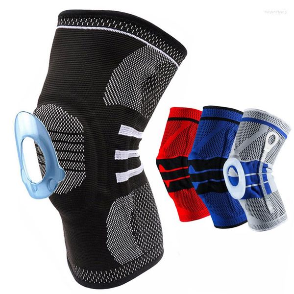 Rodilleras almohadilla de silicona Protector de seguridad deportivo barras laterales soporte de resorte nailon elástico pierna baloncesto Fitness presión