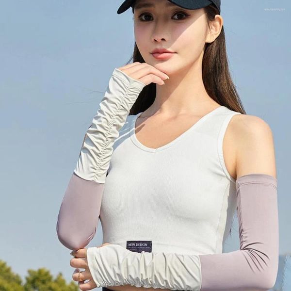 Rodilleras Protector solar Manga del brazo Mangas de medio dedo Tela de seda de hielo Sin dedos Protección UV larga Deportes al aire libre