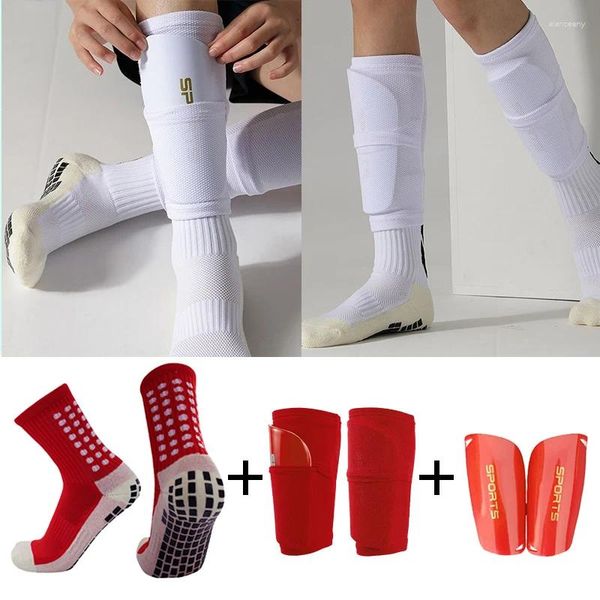 Podas de rodilla Calcetines antideslizantes de tres piezas Guardias de fútbol Shins Adultos Elasticidad de la elasticidad Cubierta de cubierta con equipo de protección de bolsillo