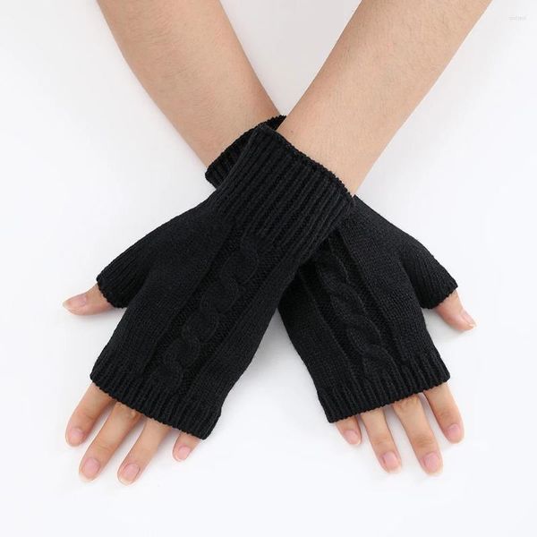 Genouillères unisexes, gants chauds demi-doigt pour écran tactile, tricot en laine pour femmes, court, couleur unie, bracelet élastique, hiver