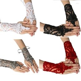 Kniebeschermers Bruiloft Vrouw Borduren Kanten Handschoenen Gothic Verstelbaar Touw Lange Armband Cosplay Armboeien Accessoires