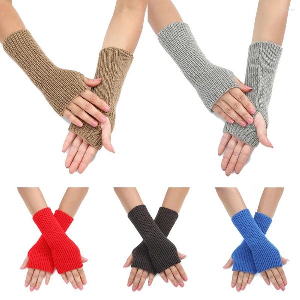 Genouillères d'hiver gants sans doigts manches tricotées bracelet étudiants écriture mitaines laine chaleur tricot bras plus chaud style punk