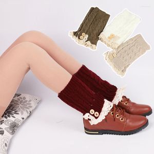 Rodilleras de invierno Polainas con adornos de encaje Calcetines para botas Puños de punto de ganchillo Cálido Lolita Mujeres Cosplay Cubierta de pie