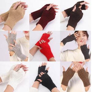 Genouillères femmes automne évider tricoté gants sans doigts conception d'échelle de poisson couleur unie demi-doigts mitaines trou de pouce chauffe-bras