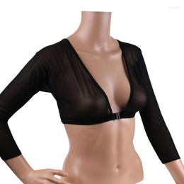 Genouillères femmes bas manches couverture élégant haut en maille avant bouton Long T-shirt noir blanc manches bras épaule hauts