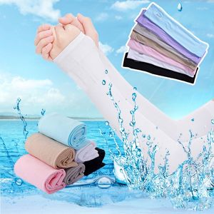 Genouillères Femmes Glace Manches Soie Protection Solaire Manches Refroidissement Anti-UV Conduite Bras Manches Dames Courir Équitation Sports de Plein Air Couvre